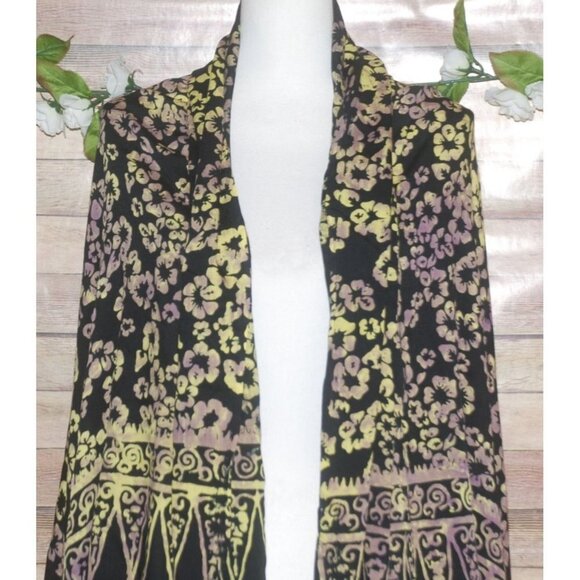 Aloha Hut Hawaii Women’s Beach Wrap Shawl Scarf Black Fringe Hibiscus Flowers - Picture 2 of 14